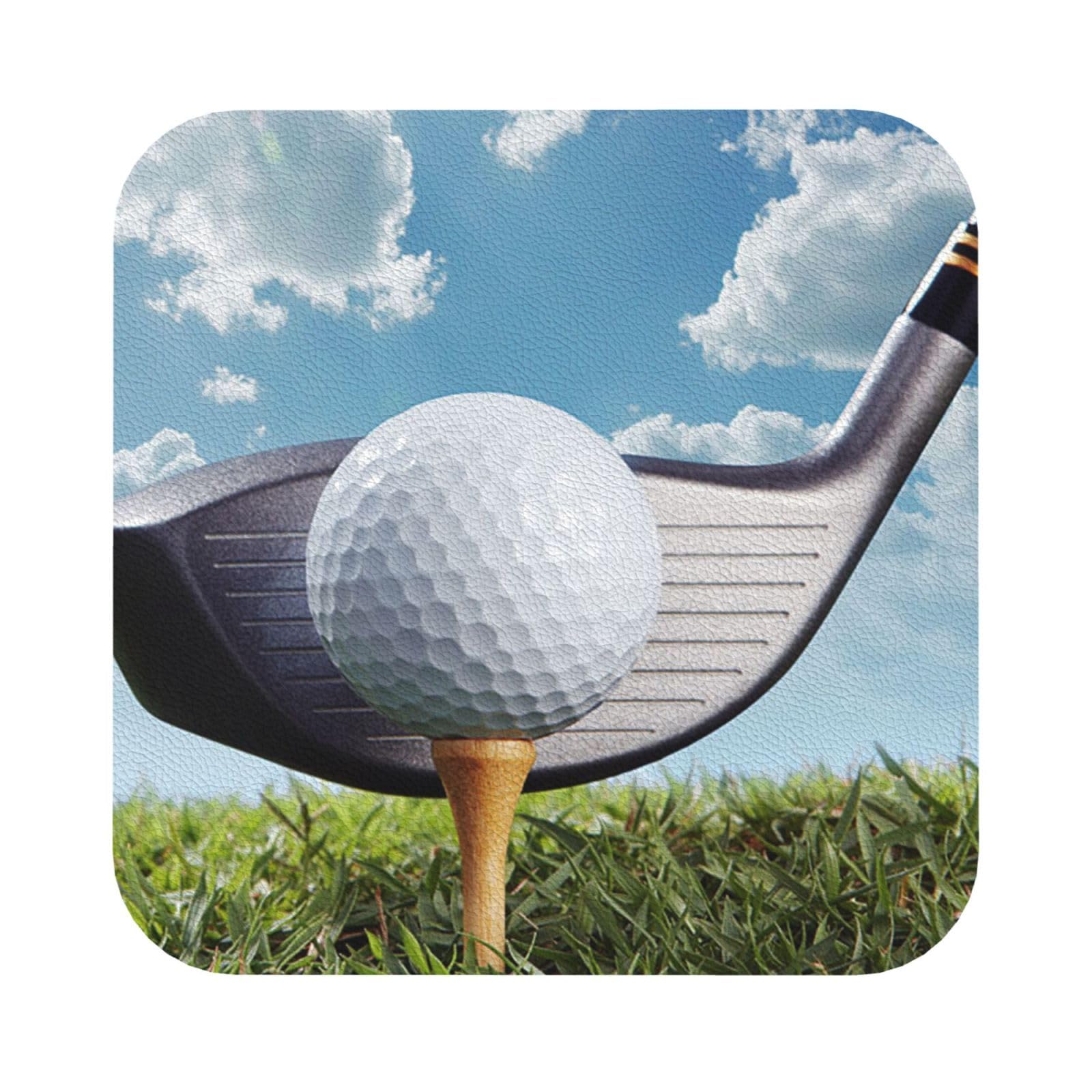 Golf Club PU Leather Coasters Set of 6 Square Drink Coasters