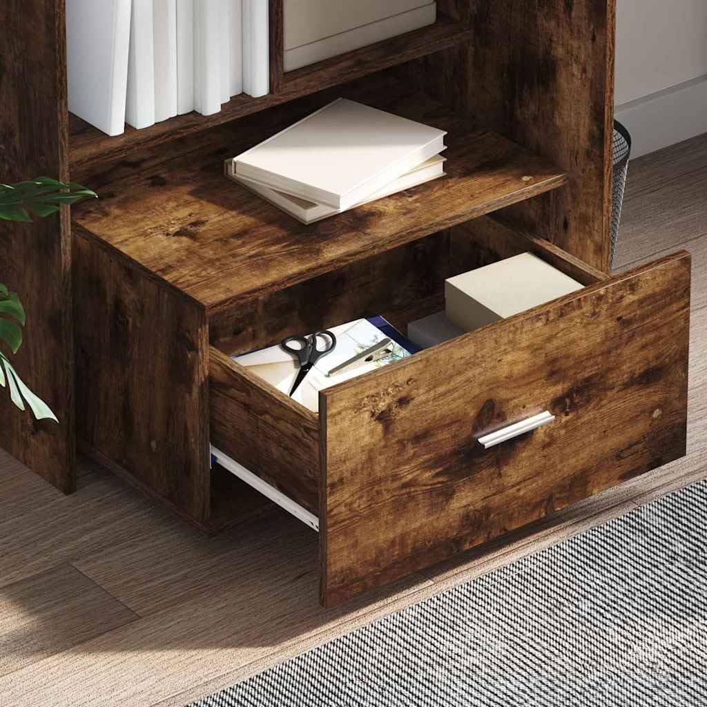 Scrivania affumicatura 131,5 x 50 x 106,5 cm, materiale in legno, moderno, con ripiano regolabile, cassetto, ideale per casa, ufficio, gioco, scrittura, molto spazio