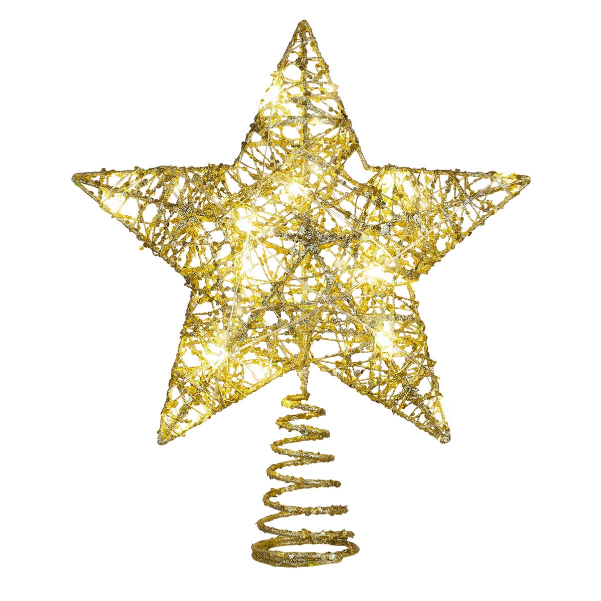 1pc Christmas Tree Topper Star Ornaments Glittering Golden Festival Display Lighted Clear Decor