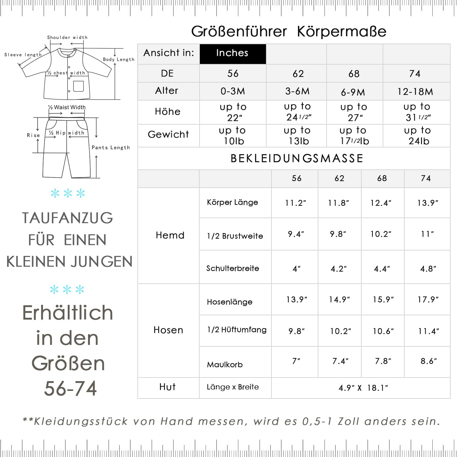 Booulfi Baby Kleidung Jungen Baumwollstoff Baby Anzug Junge Hochzeit Taufanzug Taufkleid Junge Weihnachtsoutfit Trachtenhemd