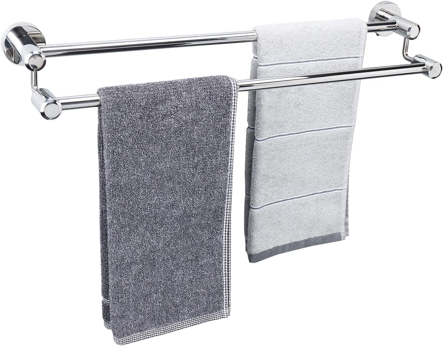 TocTen Double Bath Towel Bar - Thicken SUS304 Stainless Steel Towel Rack for Bathroom, Bathroom Accessories Double Towel Rod Heavy Duty Wall Mounted Towel Holder (Chrome, 24)