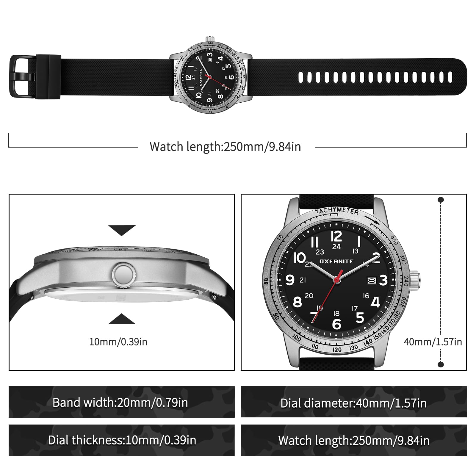 Orologio da polso da uomo, facile da leggere, impermeabile, con cinturino in silicone, 24 ore su 24, stile militare, tattico, casual