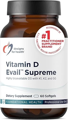Designs for Health D-Evail Supreme - Suplemento de vitamina D3 de 5,000 UI con VIT K (K1, K2 como MK-4) + GG - hueso, cardiovascular + apoyo