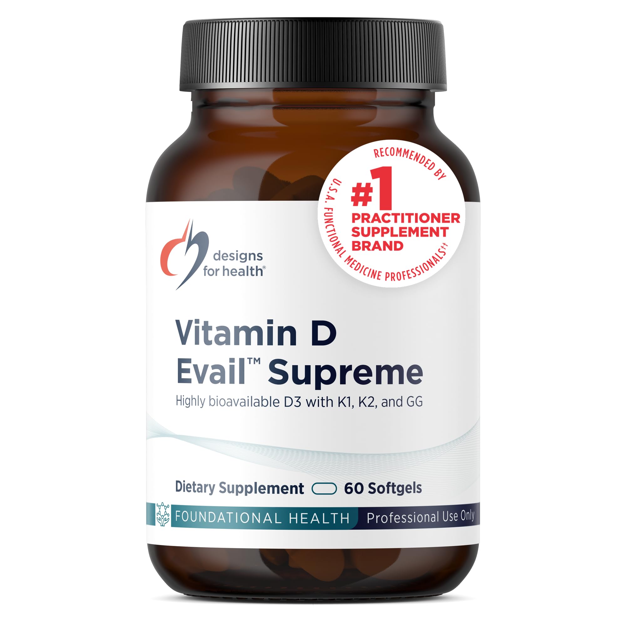 Designs for Health D-Evail Supreme - 5,000 IU Vitamin D3 Supplement with VIT K (K1, K2 as MK-4) + GG - Bone, Cardiovascular + Immune Support - Improved Bioavailability (60 Softgels)