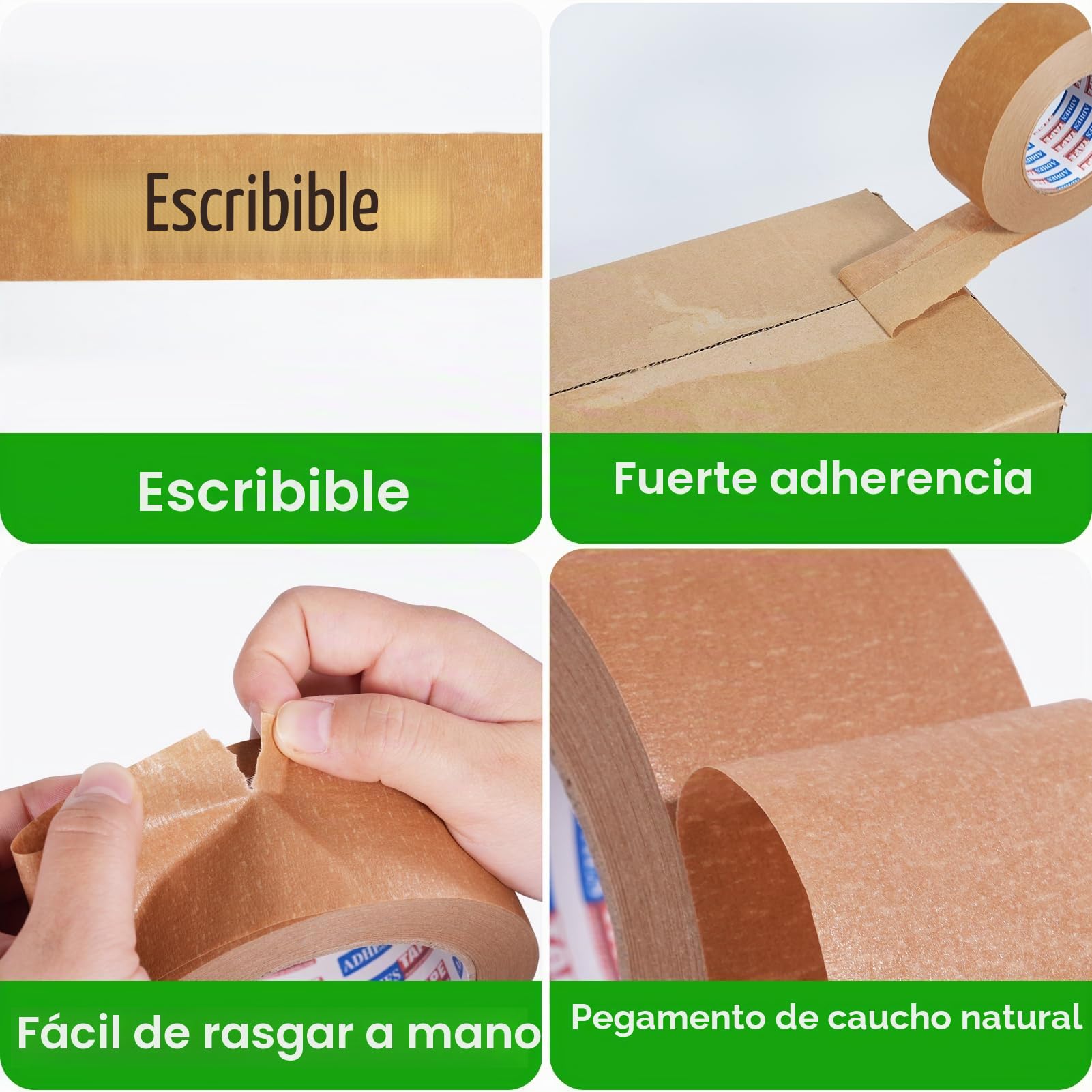 ADHES Cinta de embalaje de papel kraft Biológico Cinta adhesiva para paquetes y cajas reciclable ecológico marrón 50mm x 50m