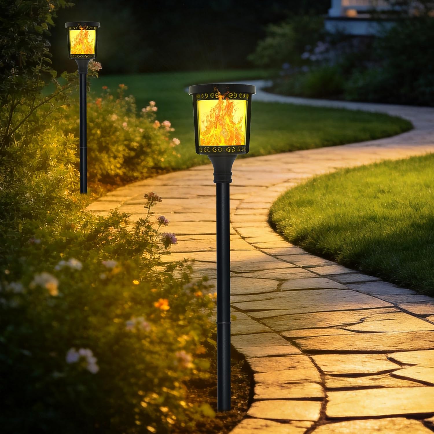 Swingers Solar Torch Lights Outdoor, 33" Tall Flickering Flame Lights | Solar Flame Lights,2 Pack Waterproof Outdoor Garden Light for Christmas, Garden, Landscape, Path, Yard, Patio