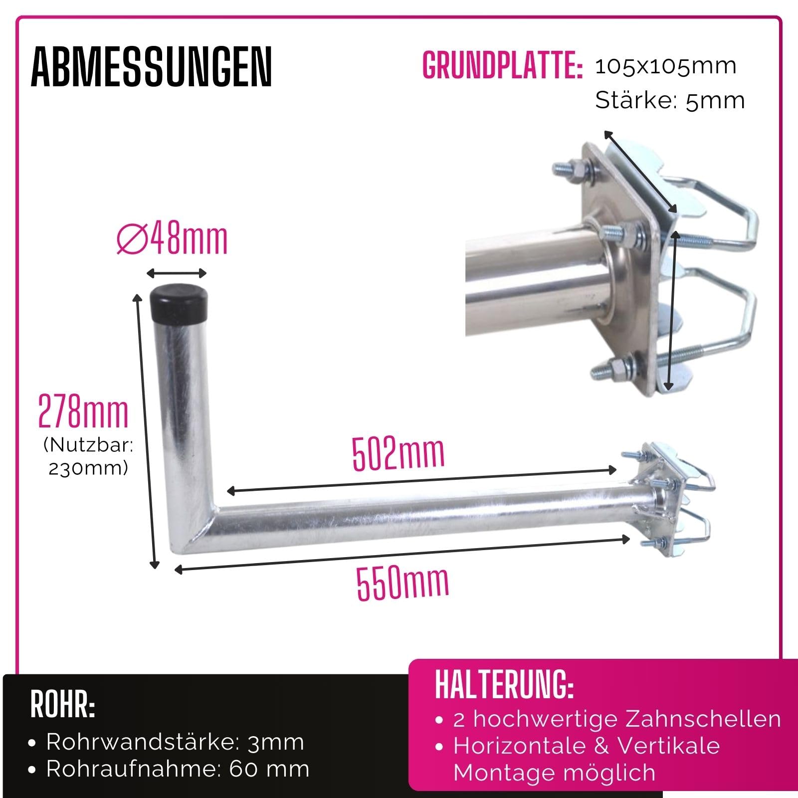 Mastausleger Stahl Abstand 550 mm I Wandhalterung