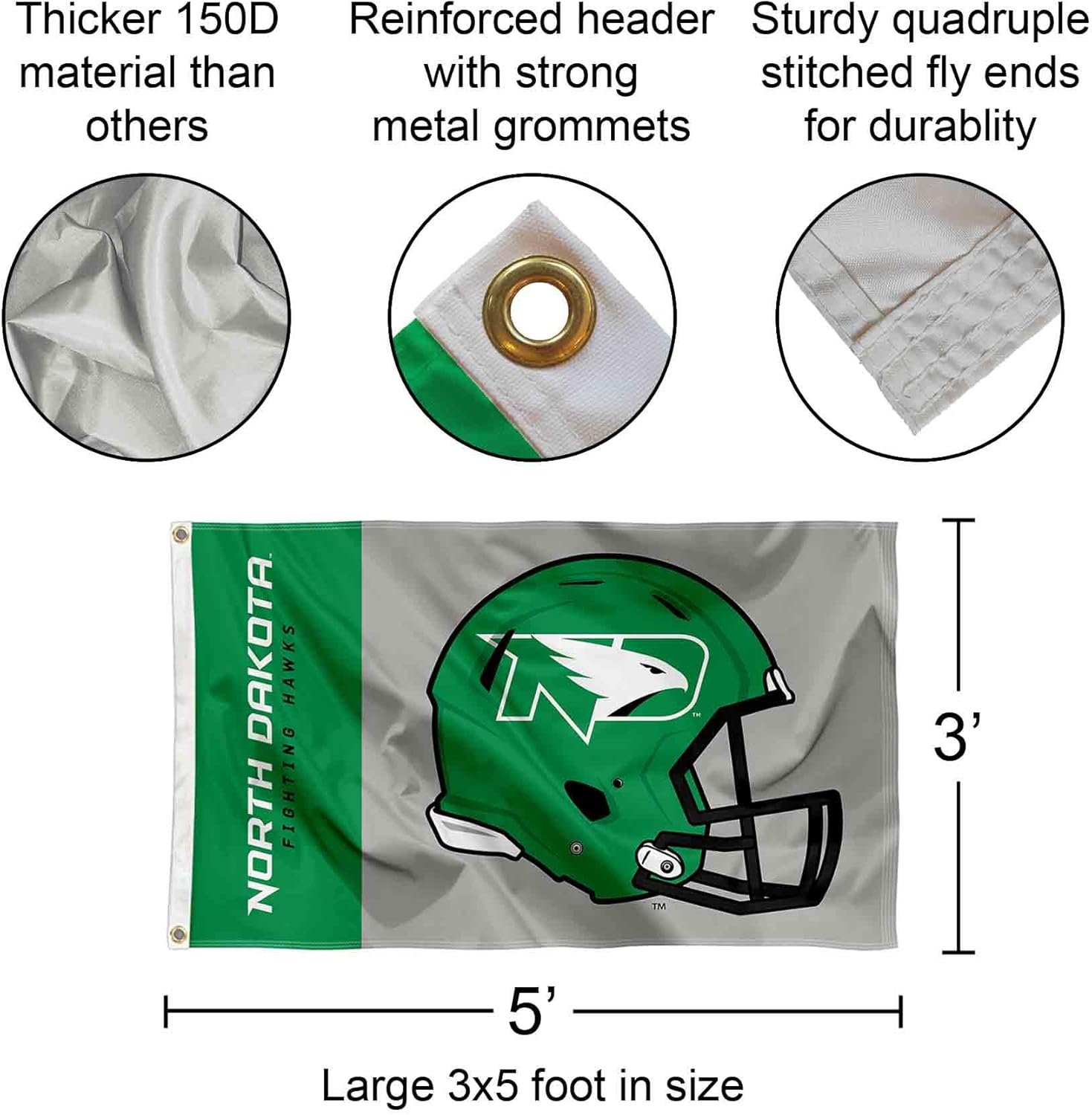 North Dakota Fighting Hawks Football Helmet Flag - Image 2