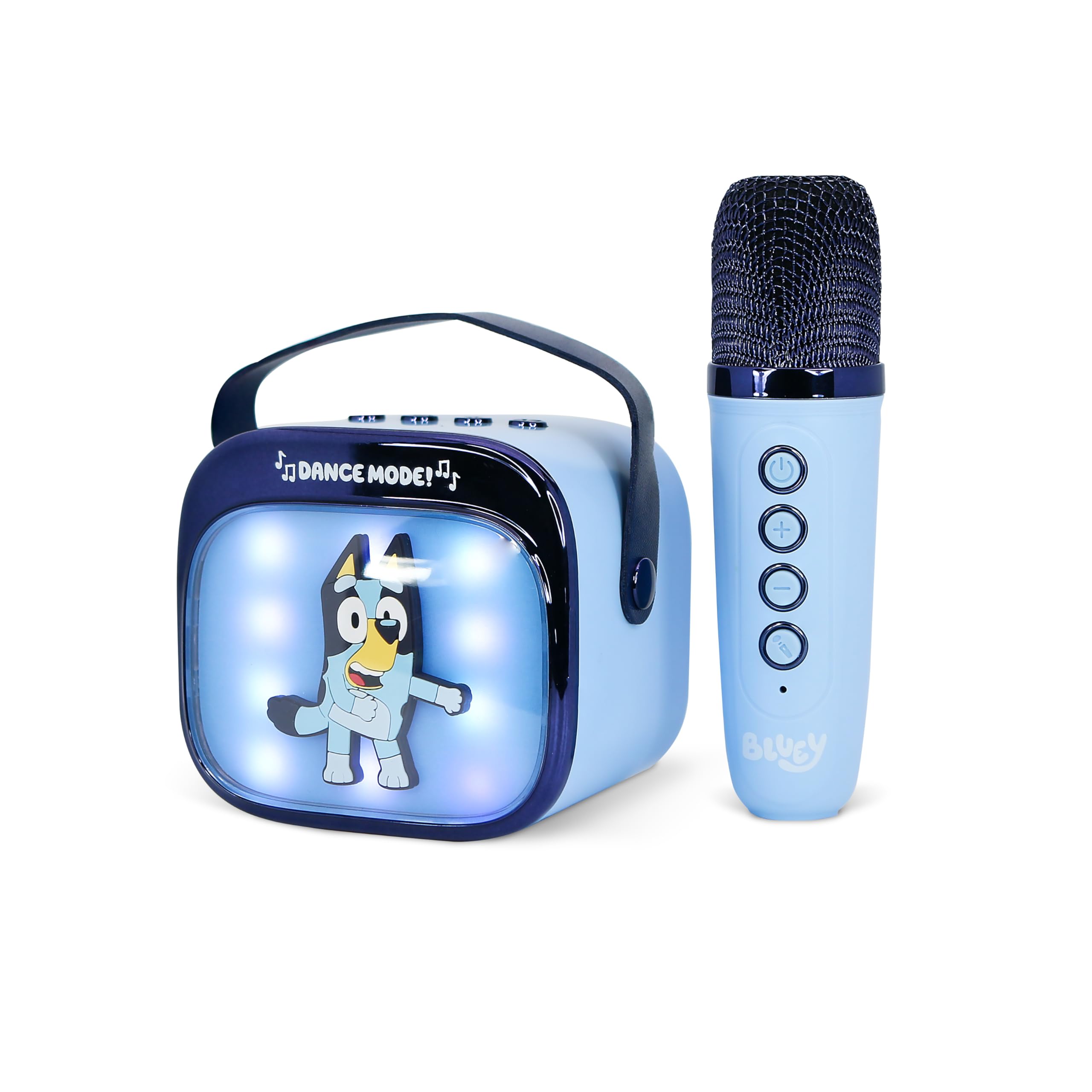 Bluey Mini LED Wireless Karaoke Speaker with Bluetooth Microphone, Blue, Colour-Changing Lights