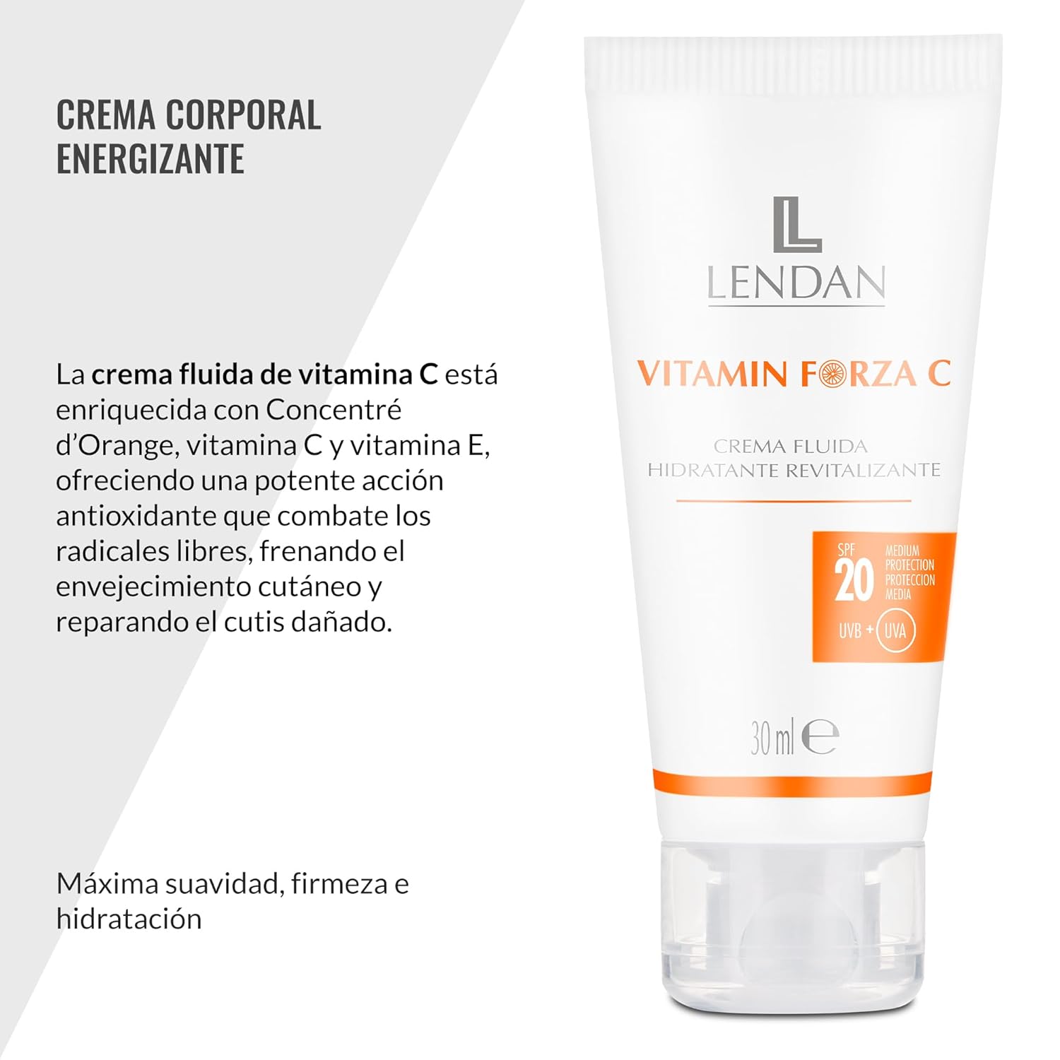 Lendan - Vitamin C Facial Cream - Revitalizing Hydrating Fluid Cream Vitamin Forza C - 30 ml - with SPF 20 - for All Skin Types - Easy Absorption - Hydrates and Regenerates Skin