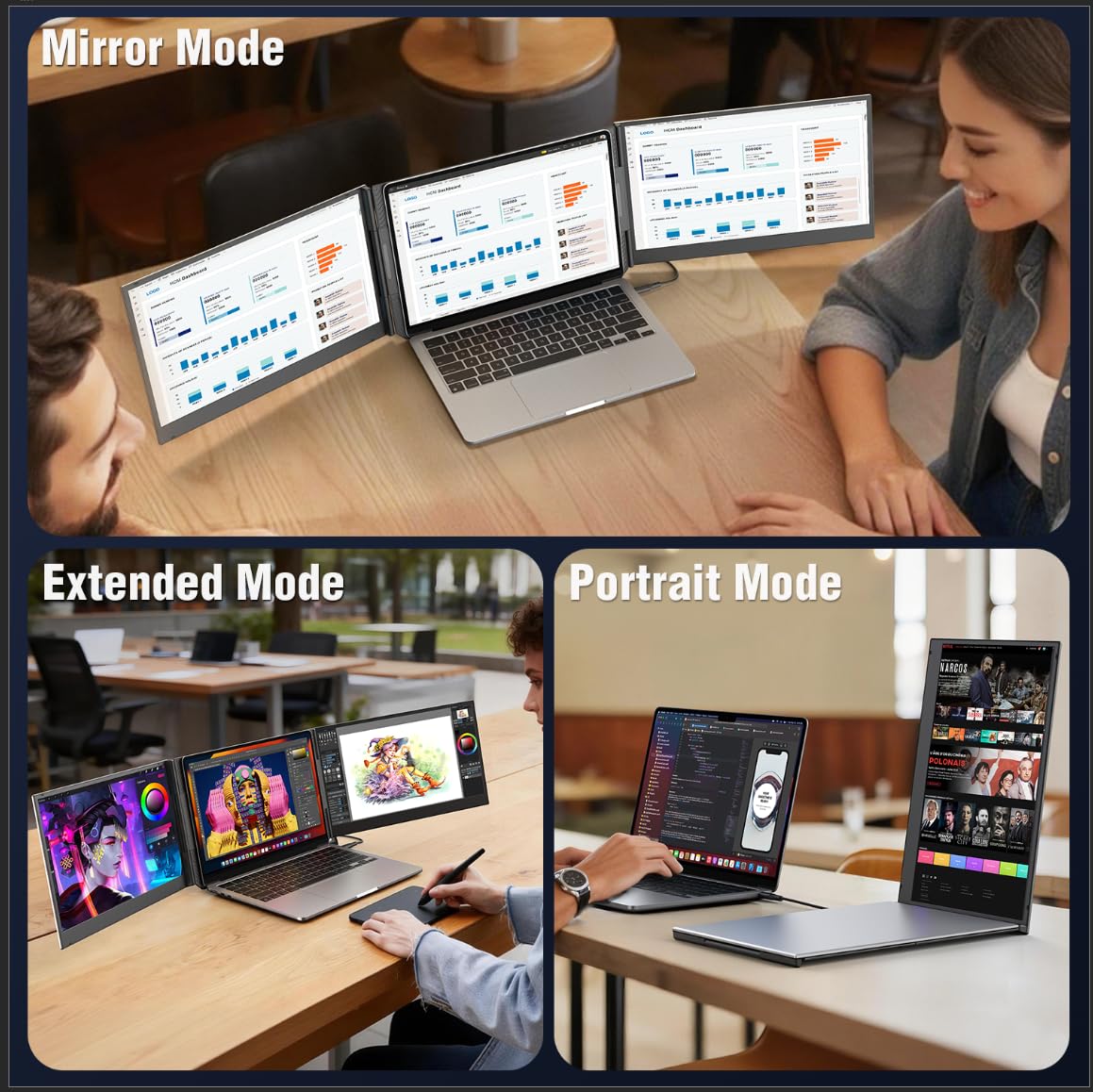SMISEACOW Laptop Screen Extender Triple 15.6", 1080P FHD IPS 0.18" Ultra-Slim & 3.9 lbs, Plug-Play Portable Monitor for Laptops Fits 12-17.3" Laptops, Compatible with Win/Mac/Android product image 17