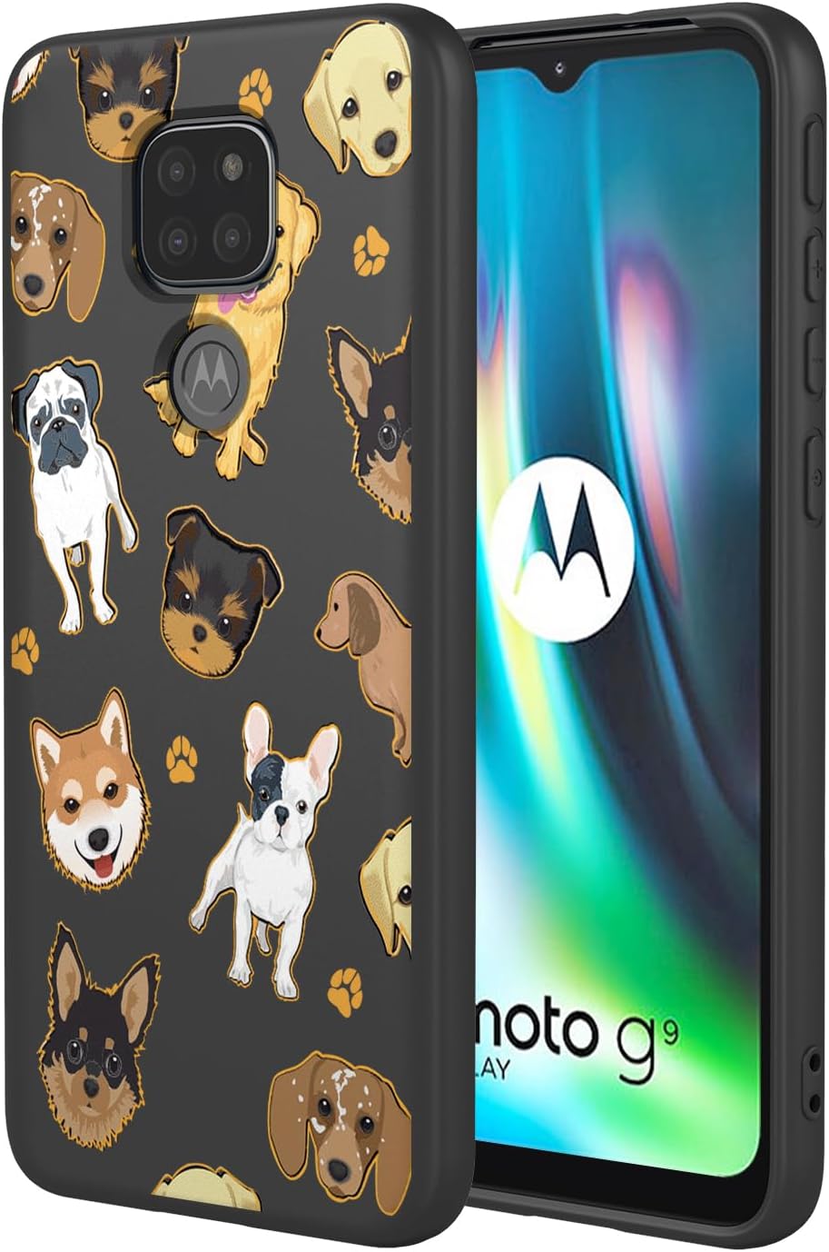 Phone Case for Moto G9 Play Case, Motorola G9/Moto E7 Plus XT2081-1 XT2083-1 Case Shockproof Flexible Bumper TPU Soft Case Dog Pattern Phone Cover for Motorola Moto G9 Play Black Dog
