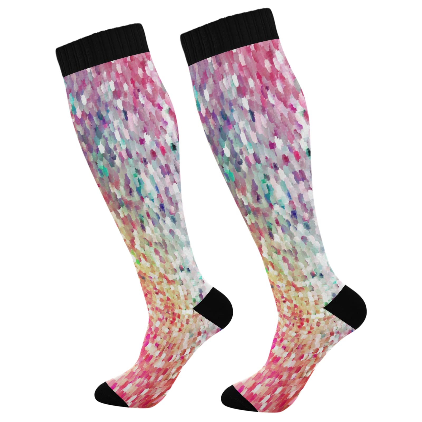 KLL Christmas Compression Socks for Men and Women Golden Glitter In Shiny Red Knee High Socks