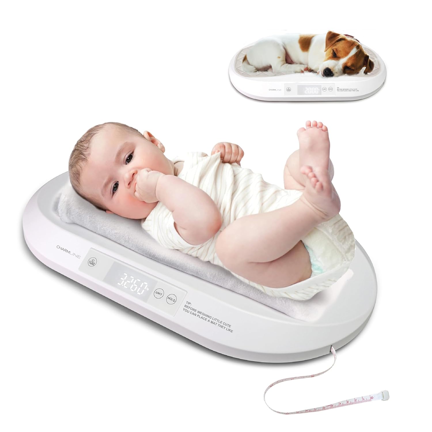 Charmline Digital Baby Scale with Wiggle-Proof Algorithm,Pet Scales for Cats and Dogs,Baby Weight Scale with oz/lb/g/kg Unit up to 88 lbs 22x12in