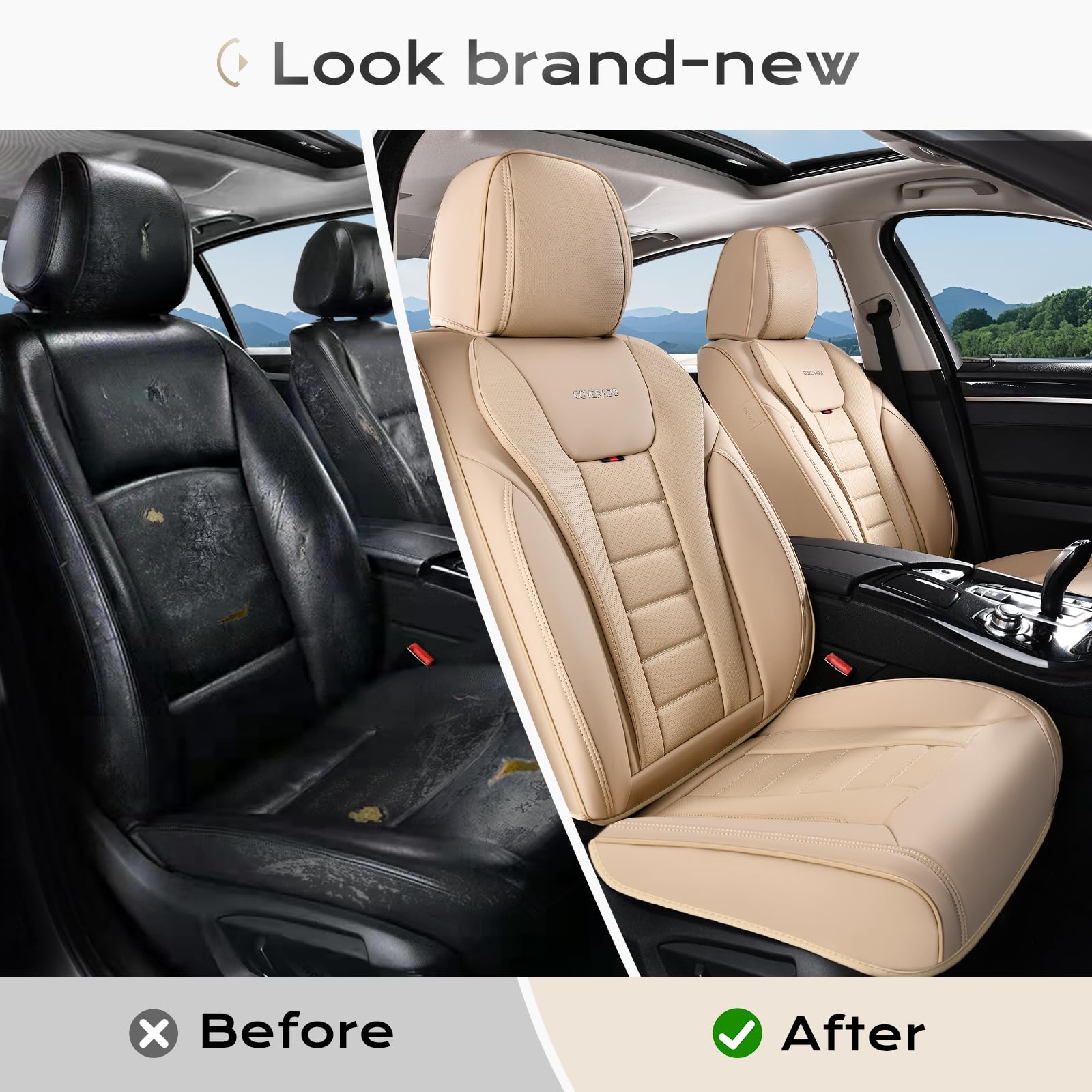 Coverado Car Seat Covers, Front Covers for Cars, Car Seat Cover Front Seats, Automotive Seat Cover, Waterproof, Leather Car Seat Cushion, Universal Interior Covers Seat Protectors for Most Cars