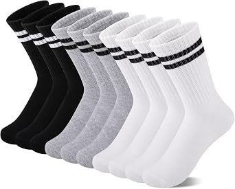 Comfoex 10 Pairs Girls Crew Cotton Socks Athletic Calf Striped Soft Casual Socks For Kids 4-6 6-8 8-10 Years Old