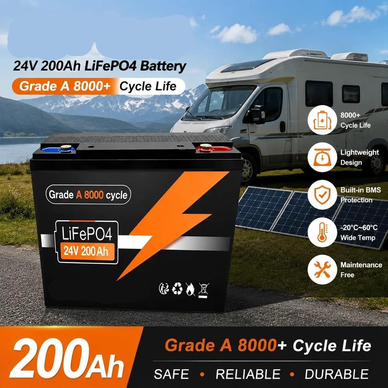 Batería LiFePO4 de Ciclo Profundo de 24 V y 200 Ah construida con BMS