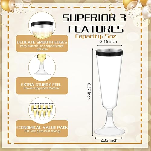 Miniatura 2 de 100 copas de champán de plástico de 5 onzas, champán clásico de plástico para bodas, fiestas, cumpleaños, celebraciones, tostadas en casa, copas de