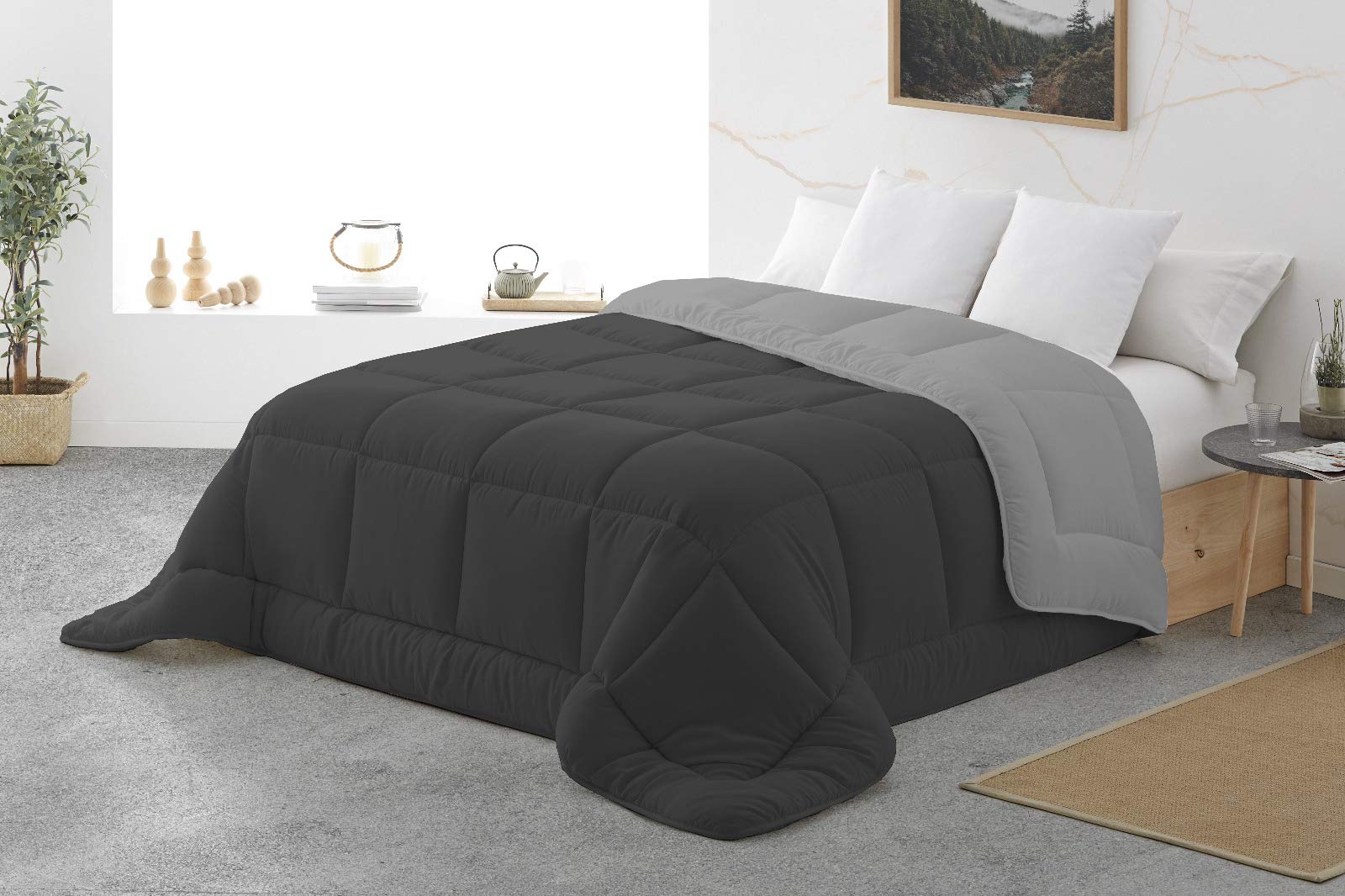 Energy Colors Textil - Hogar Relleno, Edredón nórdico Bicolor/Reversible 350 Gramos (Gris/Piedra, Cama 150)