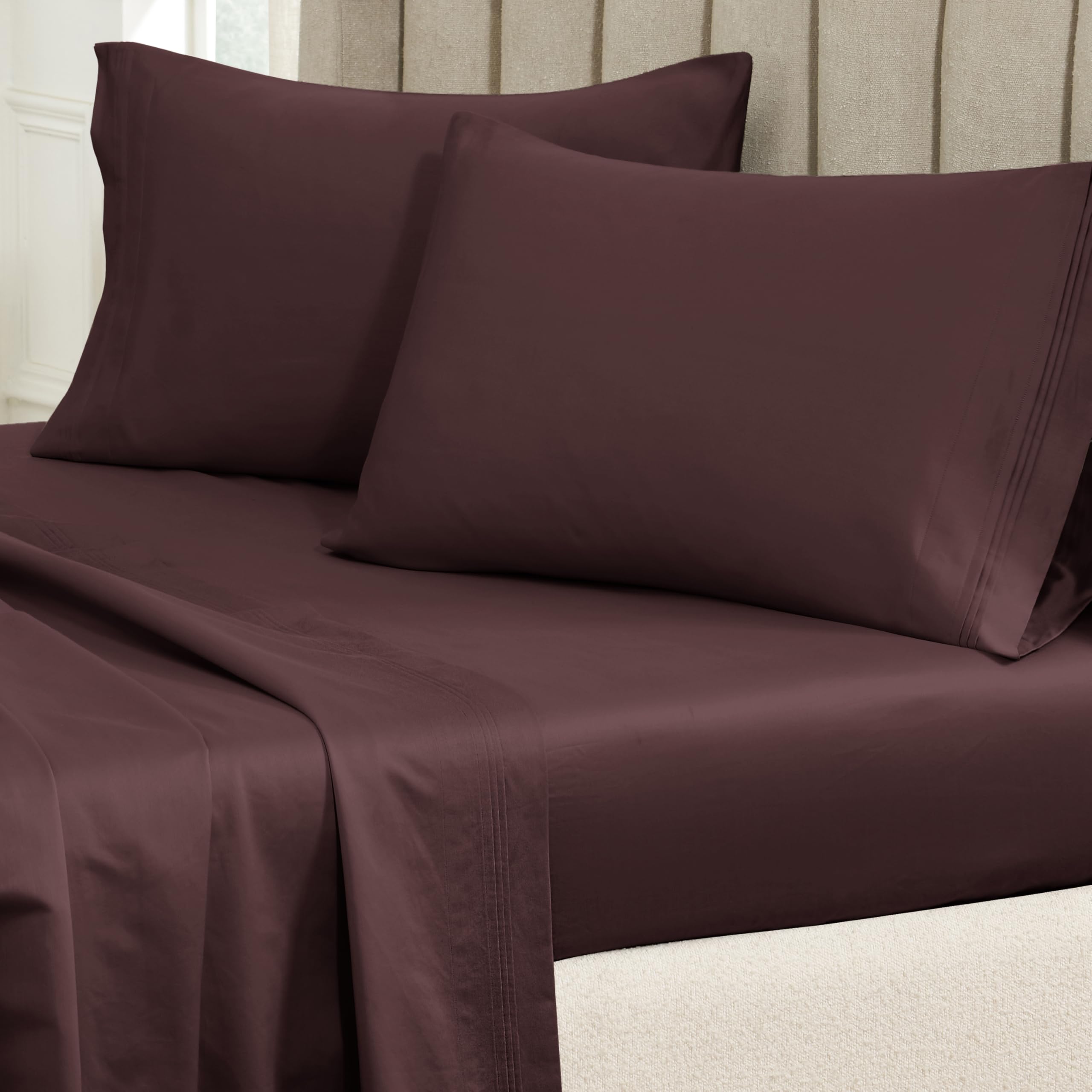 Superior Set di 2 federe in 100% cotone egiziano a 650 fili, federa moderna in tinta unita, ultra morbida, elementi essenziali per la biancheria da letto, accenti per il letto, dimensioni standard