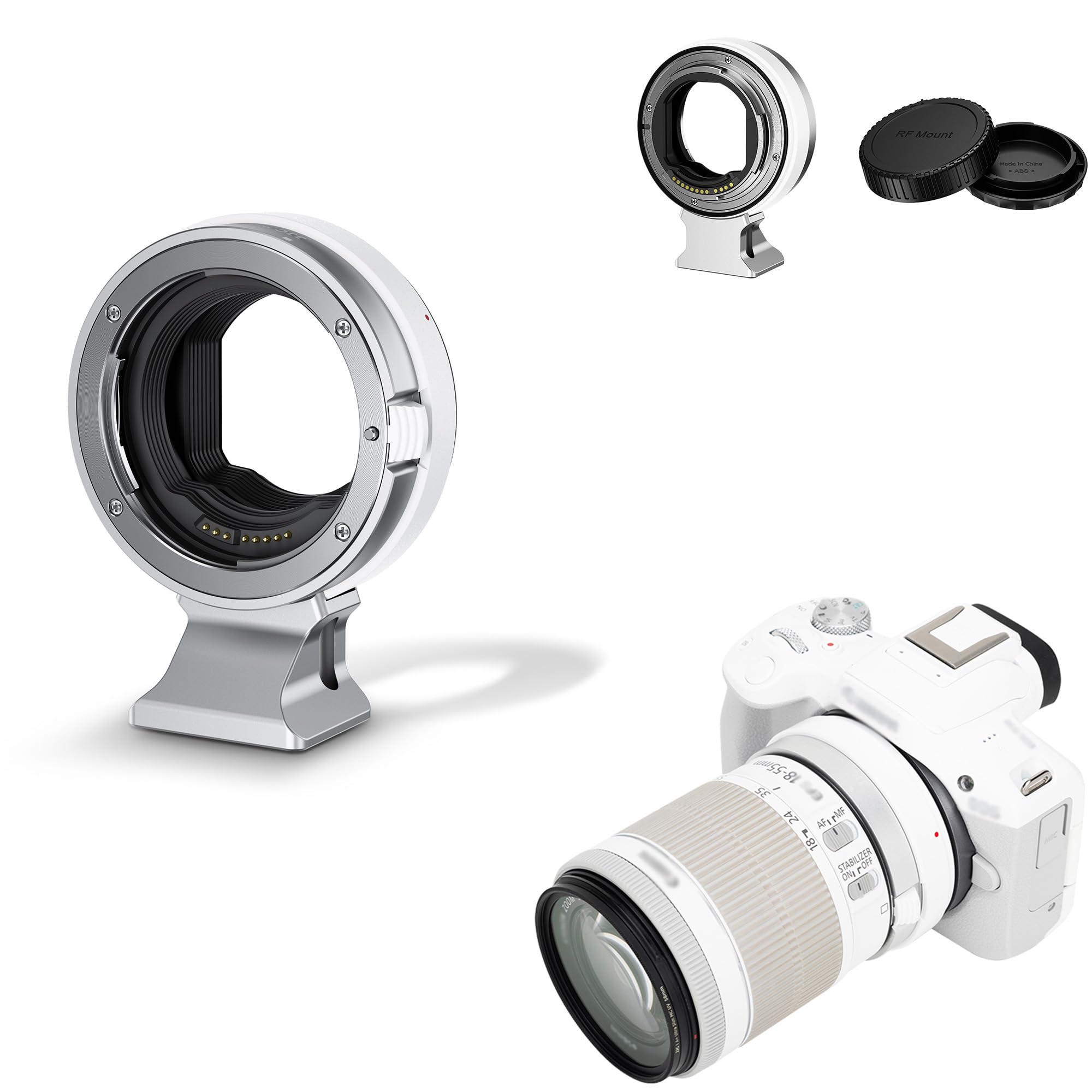 JJC Adapter do montażu EF/EF-S na EOS R AF, metalowy uchwyt, odłączana stopka statywu 1/10.2 cm-20, konwerter adaptera automatycznego ustawiania ostrości, kompatybilny z Canon EOS R1 R Ra RP R3 R5II
