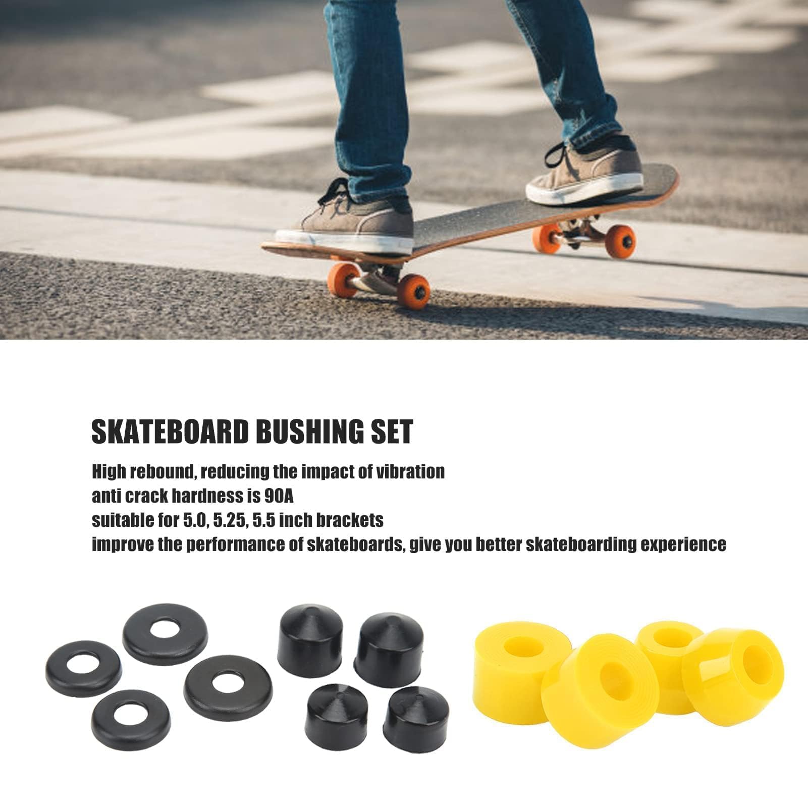HERCHR Boccole per Skateboard, 12 Pezzi Set di Boccole per Skateboard Boccole per Longboard Smorzanti in PU 90A per Skateboard a 4 Ruote (Giallo)