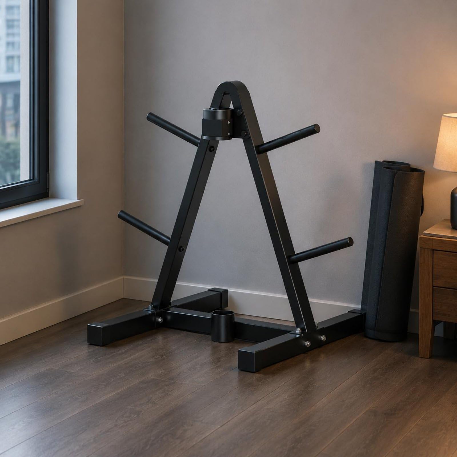 Barbell Storage Rack Soporte para Barra Estante de Discos Organizador de Pesas Bastidor Vertical con Varios Brazos Ahorro de Suelo en Acero Adecuado