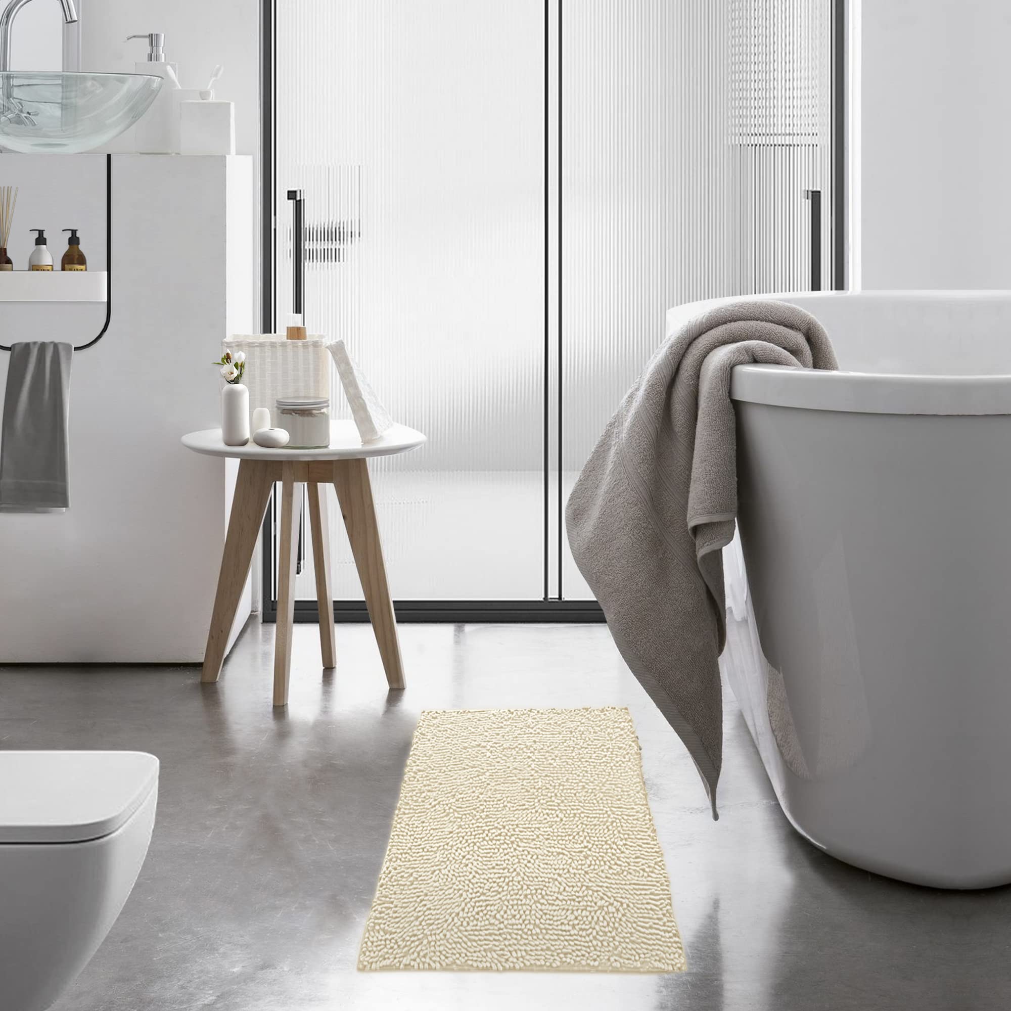 Tapis de Bain en Microfibre 40x60 cm Antidérapant Beige