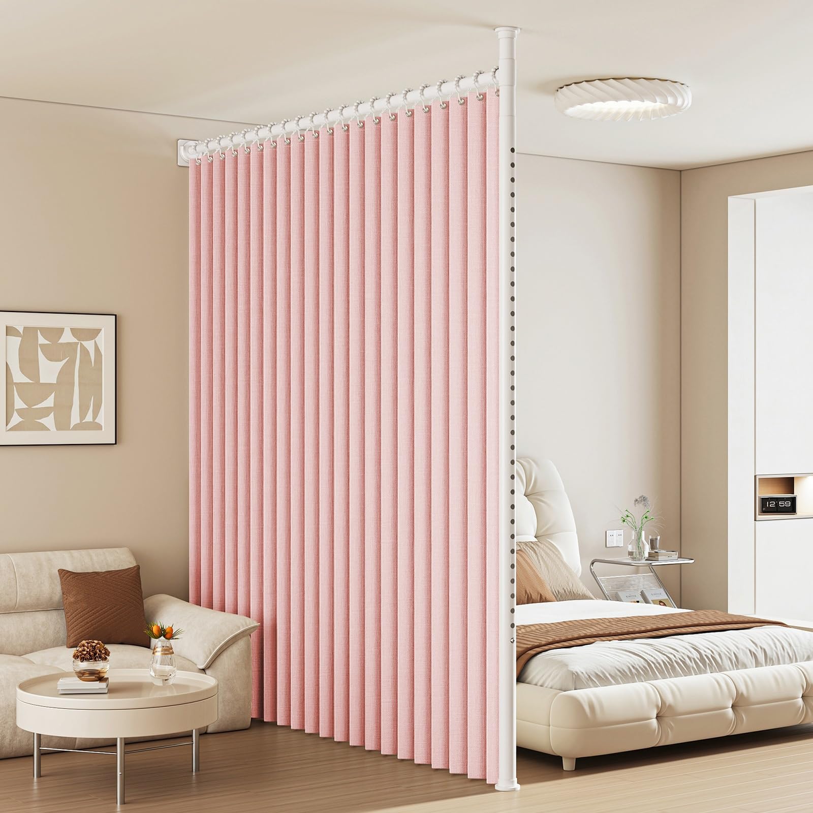 Separation de Piece IntéRieur sans Percage,Thermiques Rideau Occultant Rideau Separation de Piece SéParateur de PièCe Suspendu(Rose,Width 2.1m-2.6m)