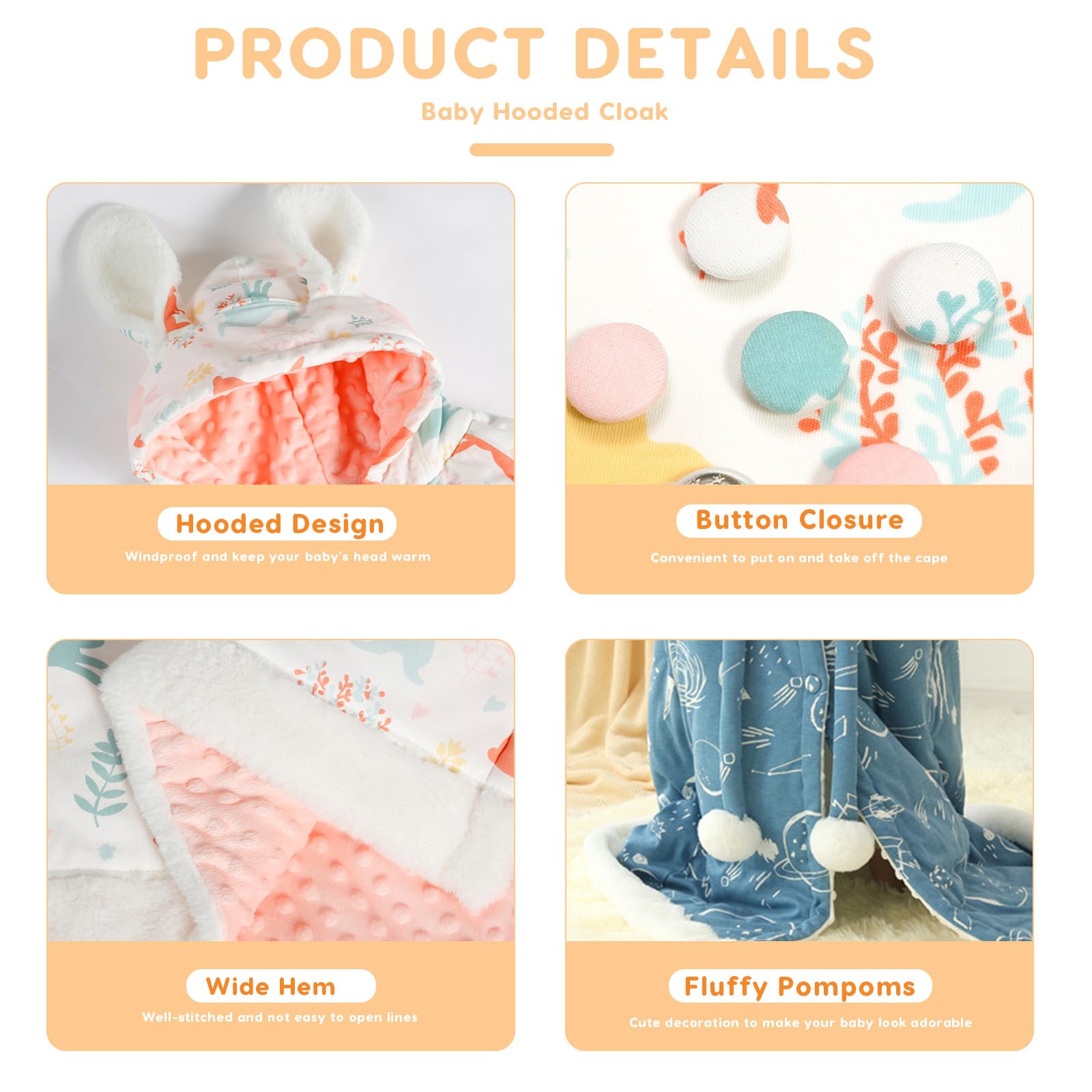 SONARIN Baby Kapuze Cape,Warme Kleinkind Poncho Umhang Mantel Winterjacke Schneeanzug Dicke Kleidung Niedliches Winter-Outfit Wickeldecke für Baby Mädchen Jungen