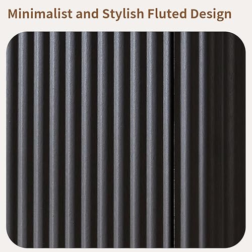 Vista 4 de LKTART Aparador de 64 pulgadas con almacenamiento, armario de almacenamiento acanalado de madera con estantes ajustables, resorte prensado