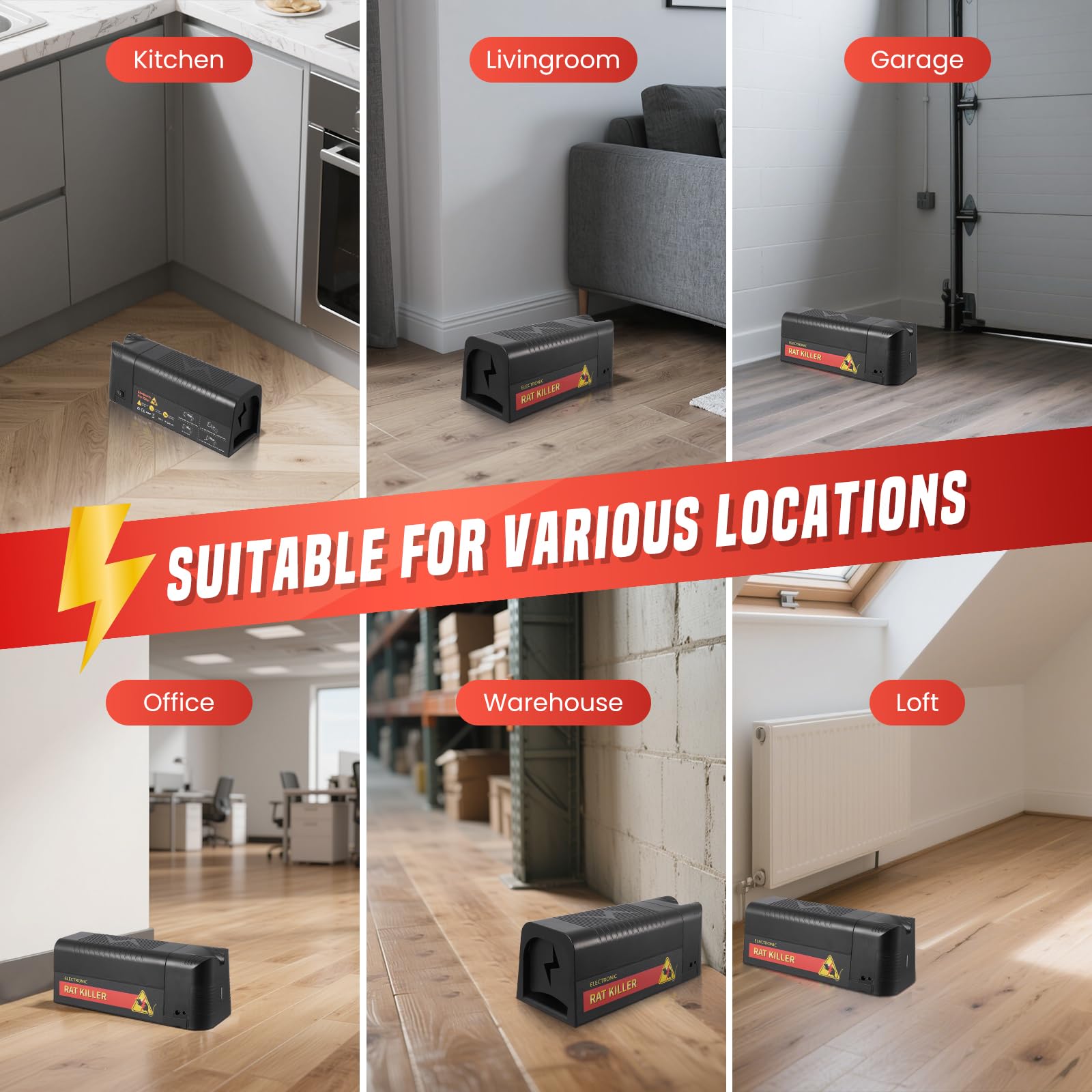 Trappola Elettrica topi per interni, 2 opzioni di alimentazione, Trappola elettrica per topis senza contatto, Anti-fuga, efficace trappola elettrica per topi, per cucine, garage, uffici