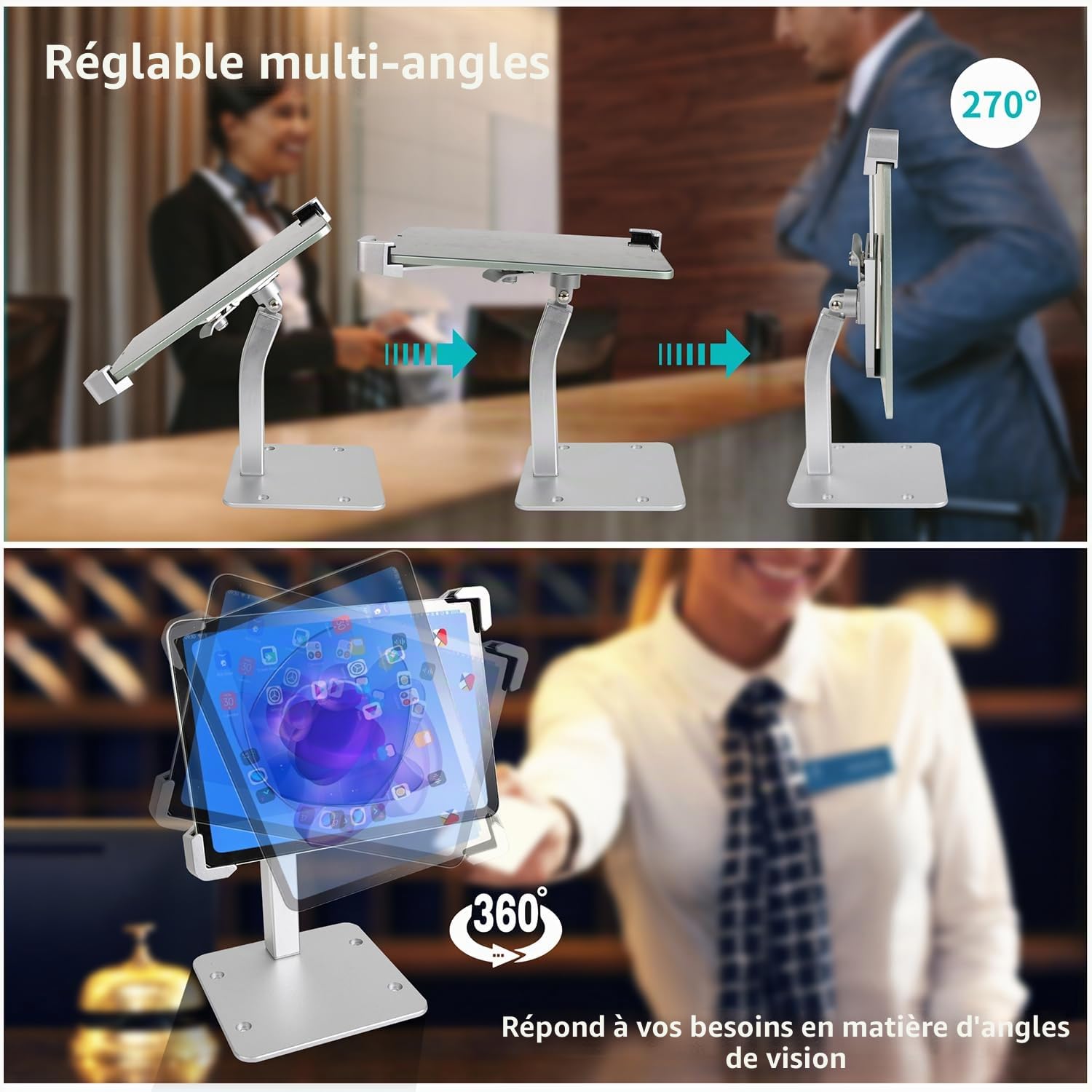 Support Tablette Bureau Antivol, Porte Tablette en Aluminium pour Commercial, Magasins, Surfaces de Vente, Expositions pour iPad Pro Air Mini, Galaxy Tabs, Surface, Plus de Tablettes 7-11"