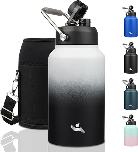 Miniatura 18 de Jarra de medio galón con asa, botella de agua aislada de 64 oz con bolsa de transporte, botella de metal de acero inoxidable de doble pared con Día
