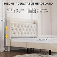 Vista 98 de koorlian Base de cama Queen con cabecero, base de cama tapizada ajustable con puertos tipo C y USB, cabecera de almacenamiento con respaldo de ala