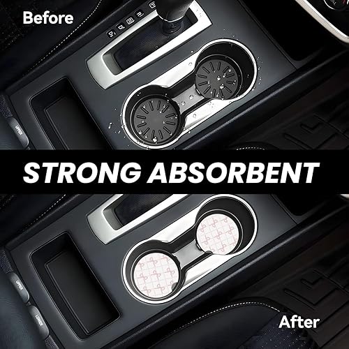 Miniatura 4 de Posavasos de automóvil con lazo rosa para portavasos de cerámica absorbente, paquete de 2 unidades, accesorios antideslizantes para el interior del