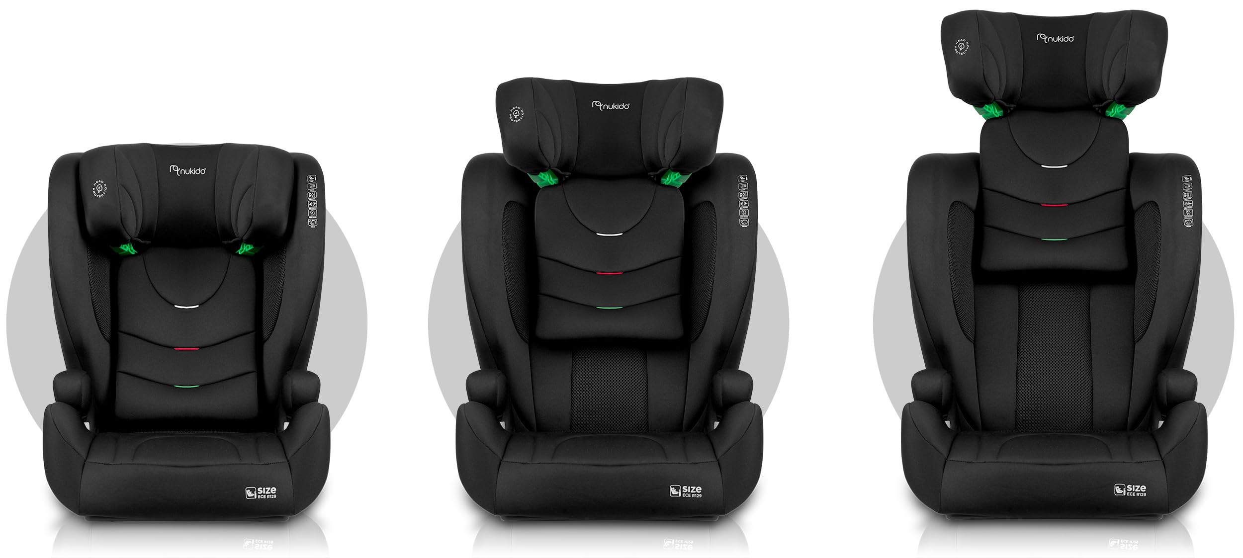 Nukido Kindersitz 15-36 kg Autositz Kinder Kinderautositz i-Size ISOFIX 4 Punkt Sicherheitsgurt 100 Bis 150 cm Einstellung Der Kopfstütze Abnehmbarer Bezug Waschbar 4 Bis 12 Jahre Schwarz
