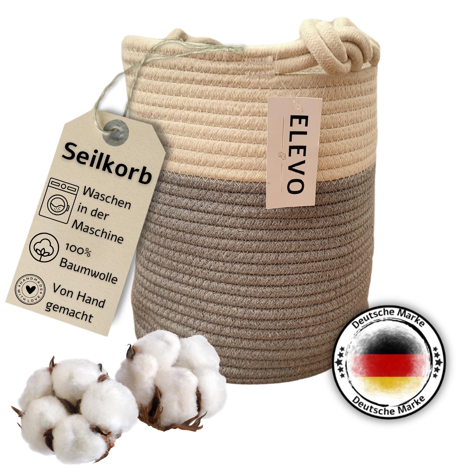 ELEVO Korb klein 23x28cm, Aufbewahrungsbox, Aufbewahrungskorb, Blumentopf, Wäschesammler, Spielzeugkiste, Treppenkorb, Seilkorb, Papierkorb, für Badezimmer, Organizer, Übertopf für Pflanzen (Größe M)
