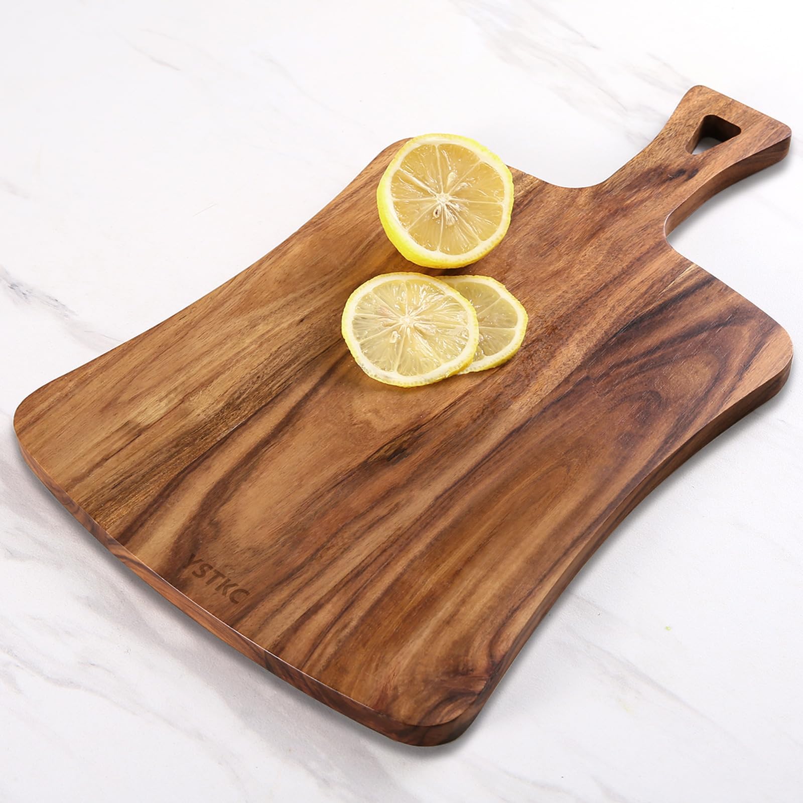 Acacia Wood Cutting Board with Handle 14" x 8.5" Inch, Wooden Serving Tray, Charcuterie Paddle, Cutting Serving Versatile Board for Meat, Cheese, Vegetables, Bread, and Charcuterie