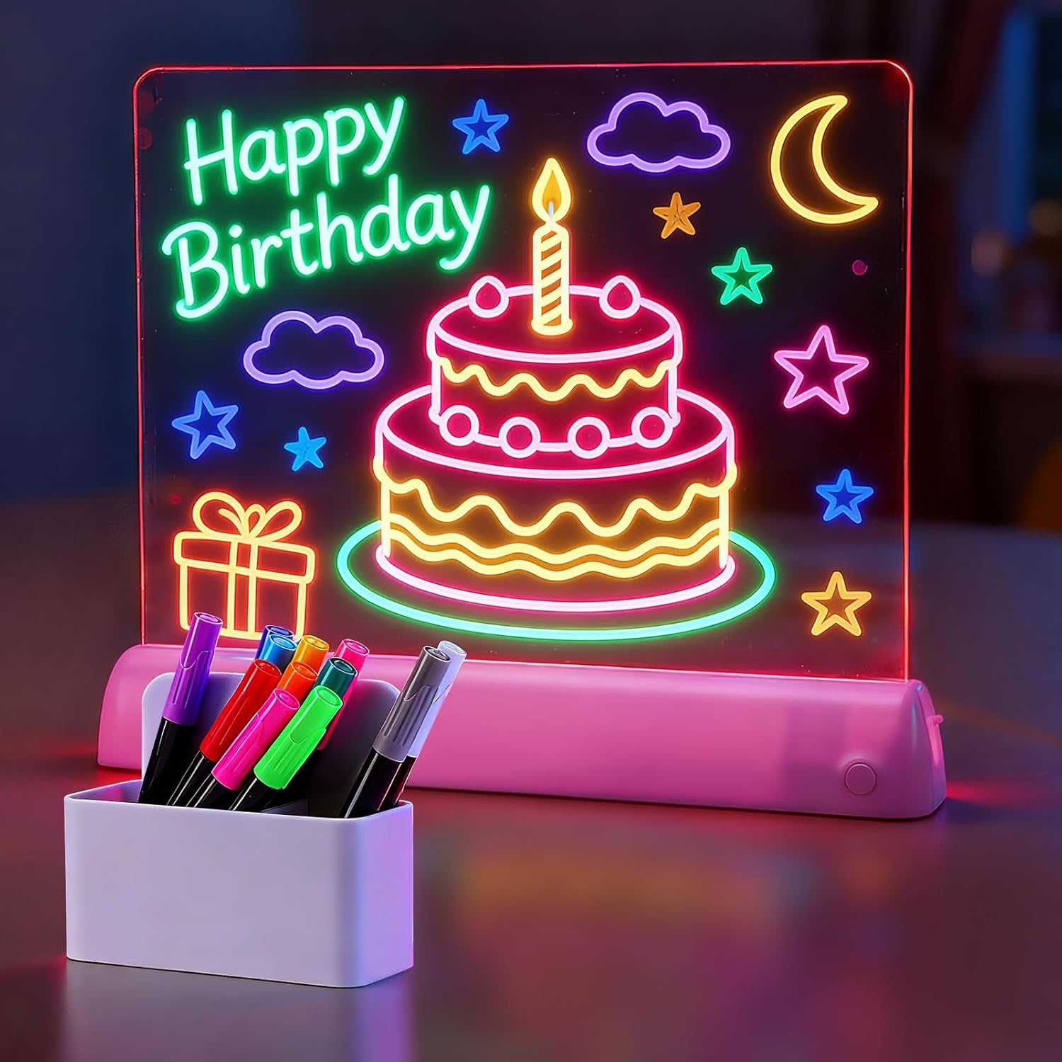 Cordless LED Drawing Board for Girls – Portable Light Up Board, Use Anywhere, 7 Colors + 12 Pens, Glows for Easy Tracing & Doodling, Birthday Gifts Toys for 4–10 Girls (Pink, 11.8×9.8in)