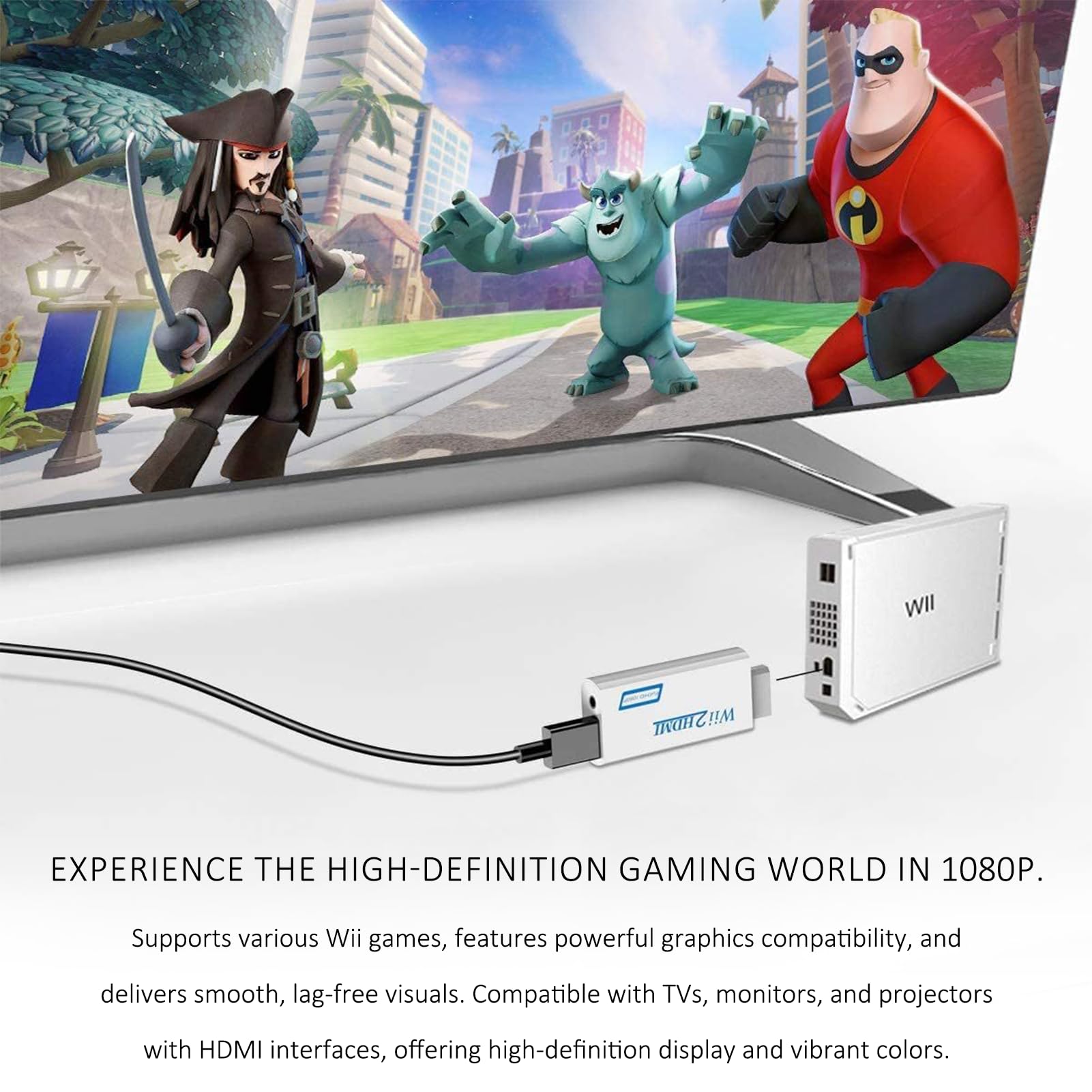 Wii HDMI Adapter mit 1,5 m HDMI Kabel 1080P,Wii Adapter Hdmi Konverter mit 1080P/720P Eingang und Ausgang Video und Audio 3,5 mm,für Wii Konsole HDMI Monitor HDTV Video Projektor - 5