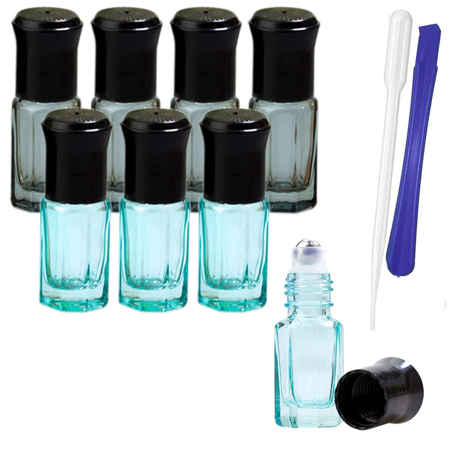 12x Blaue Rollerflaschen - Glas Flaschen Mit Edelstahl Roller Für ätherische Öle