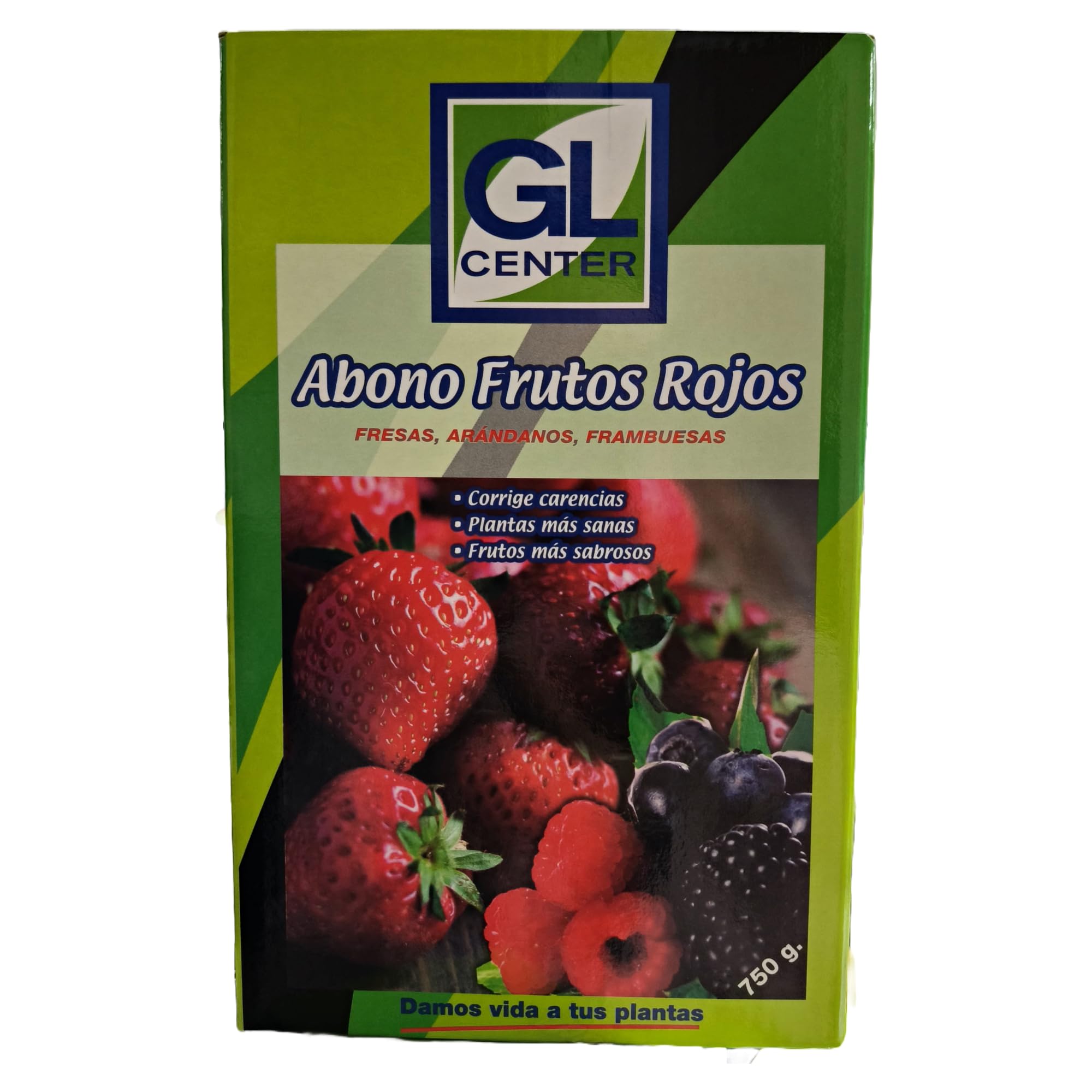 Abono para frutos rojos 750g - GL Center. Fresas, arandanos, frambuesas. Corrige carencias. Plantas mas sanas. Frutos mas sabrosos. Listo para usar.