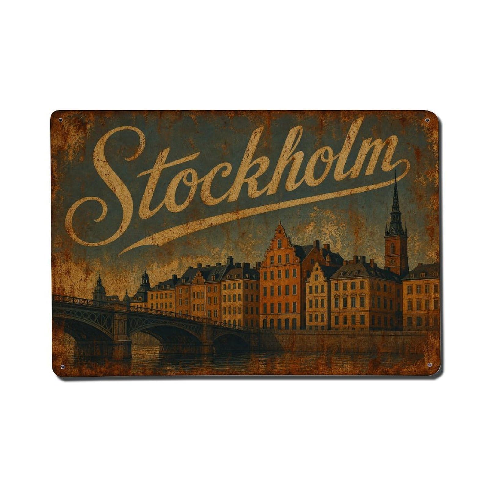Huiyhb 8X12inch(20X30cm) Vintage Travel Stockholm Heritage District Sweden Metal Tin Sign