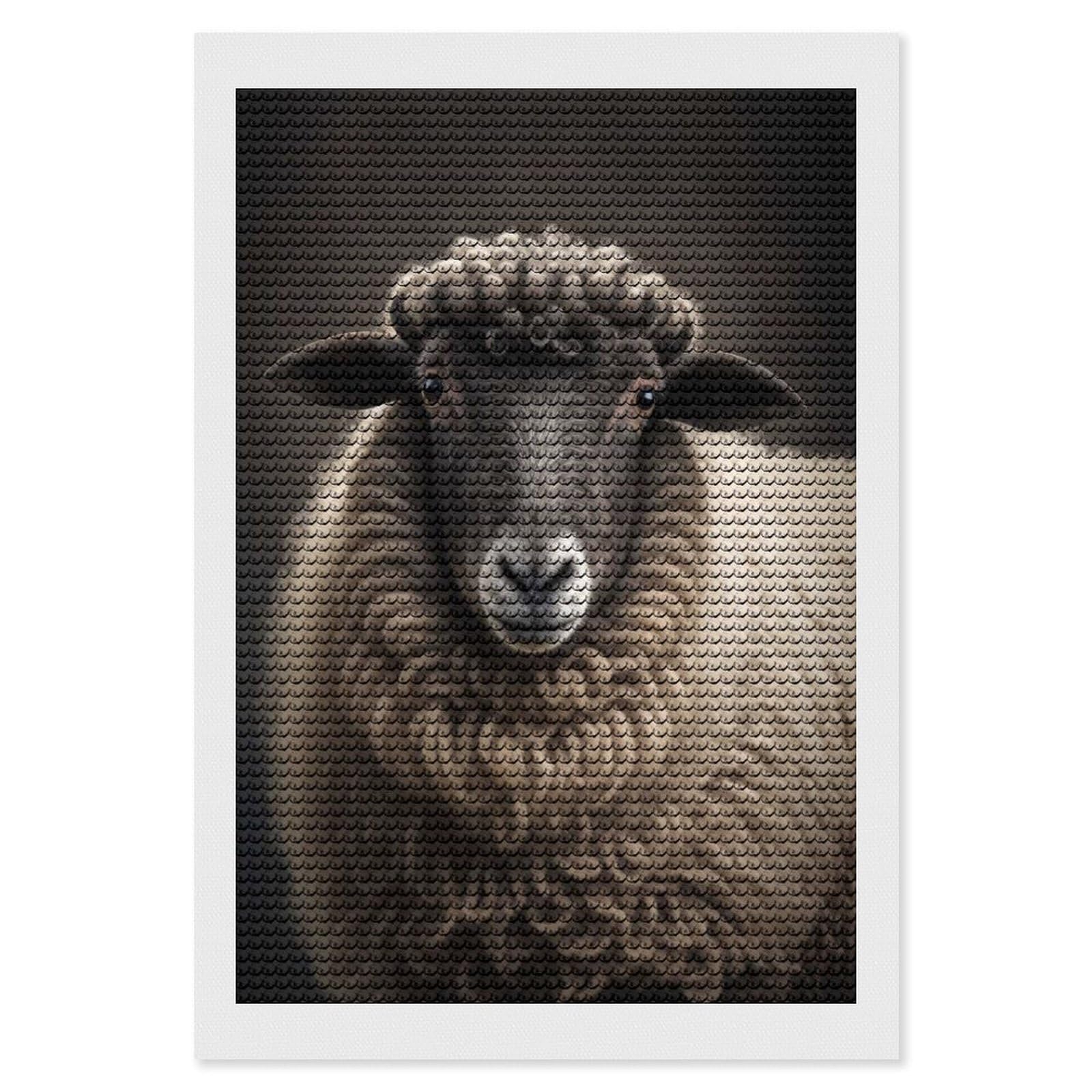 Junmoney Sheep Portrait on Dark Diamond Painting Canvas Set 8"x12", for Adults, Bedroom Decor, Good for Quiet Evenings, Festive Craft Gift