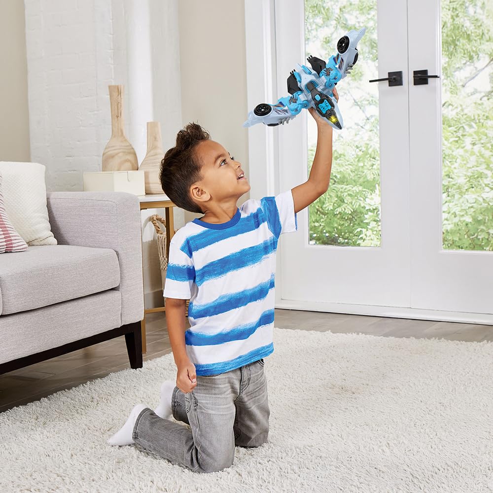 VTech – Switch & Go Dinos Fire, Dinosaurio Sonore Steel, el Super Pterodáctilo, Juguete 2 en 1 Transformable en Coche de Carreras, proyecciones Luminosas, Para niños a Partir de 4 años, Francés