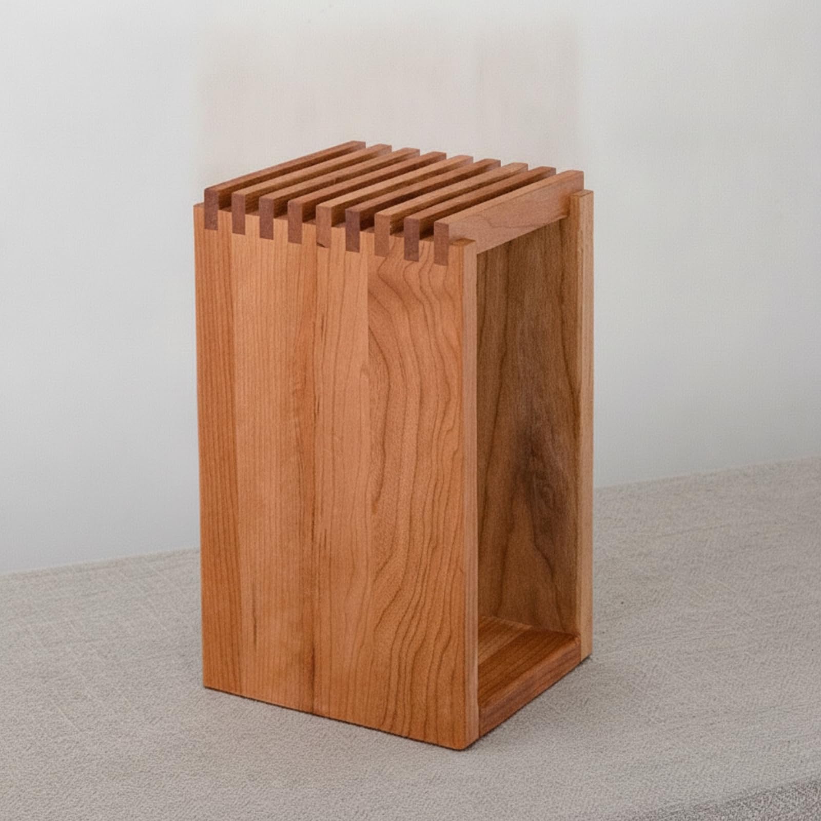 Organizador de Utensilios de Cocina Portacuchillos Bloque Soporte Estante de Encimera de Madera de Cerezo Estructura, 29cm X 29cm X 10cm, Soporte Inclinado De 3 Ranuras De Madera Maciza