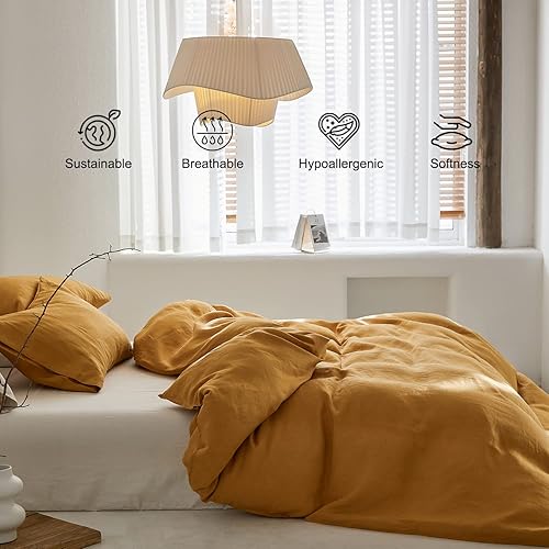 Miniatura 3 de TOSMO Juego de funda de edredón de lino, 100% lino francés natural, juego de 3 piezas, suave y transpirable para personas que duermen con calor, 1