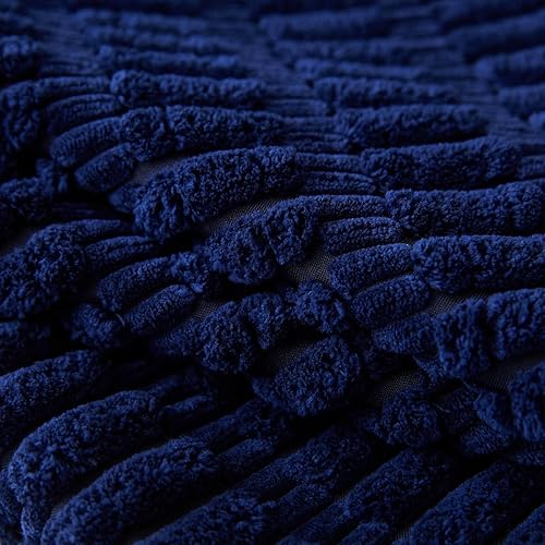 Miniatura 3 de Paquete de 2 fundas de almohada decorativas azul oscuro de 18 x 18 pulgadas, fundas de almohada cuadradas de pana suave a rayas bohemias para sofá,