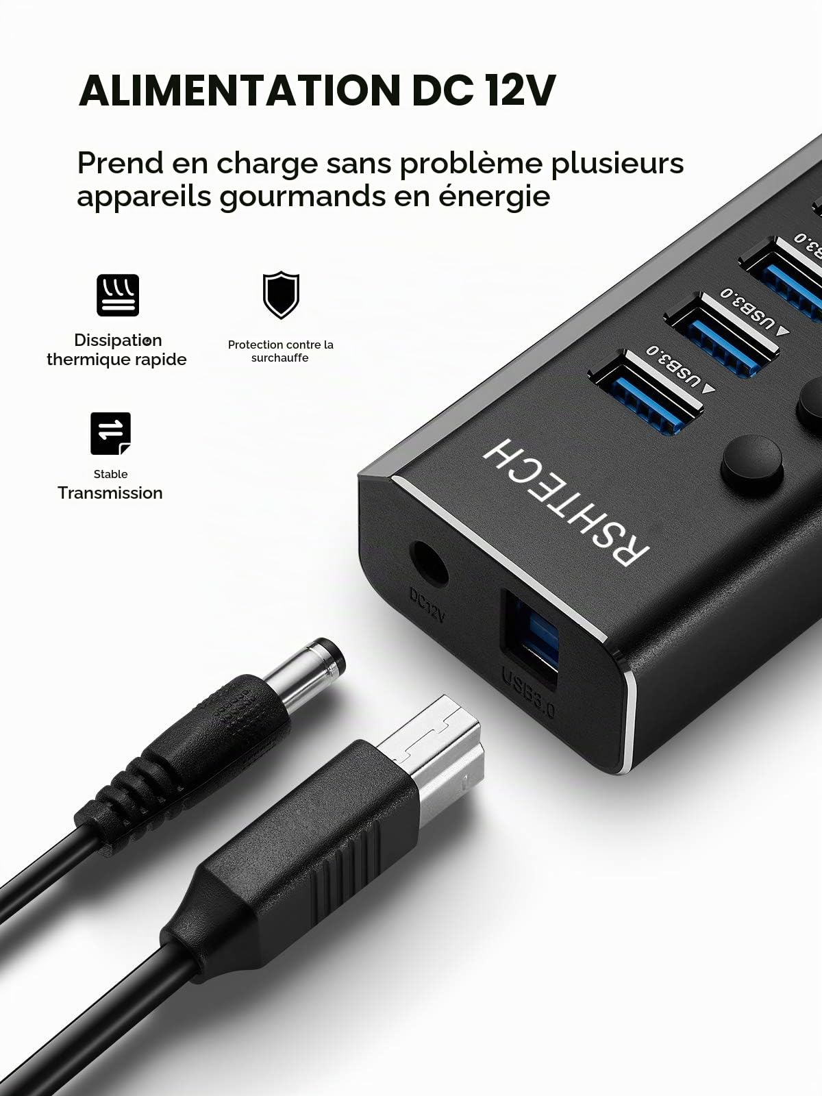 RSHTECH Hub USB 3.0 Aluminium, 16 Ports USB 3.0 Hub, RSH-A16